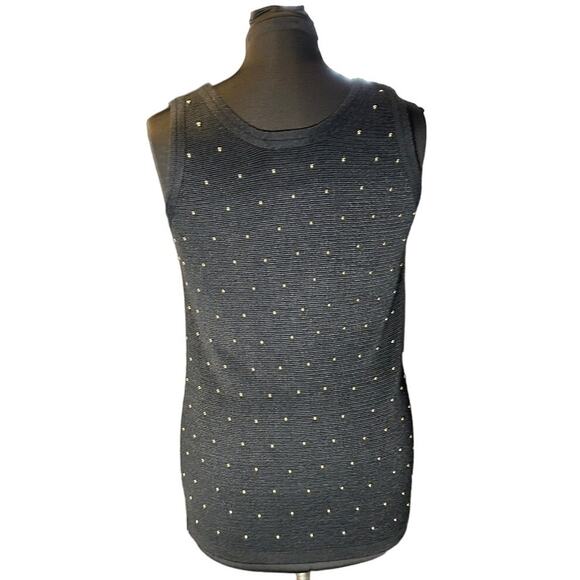 Vintage Suzelle Sweater Tank Size L Wool Blend Black Gold Studded Scoop Neck - Picture 3 of 7